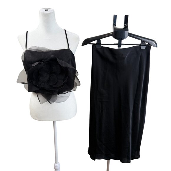 Rachel Zoe Black Organza Floral Top & Slip Skirt Set – Medium - Picture 1 of 9